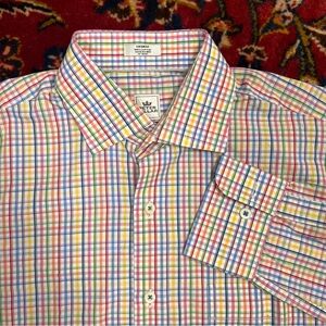 Peter Millar Rainbow Plaid Cotton Shirt M